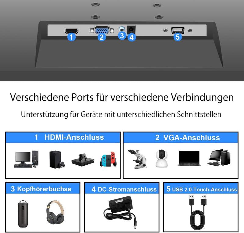 Pisichen Touchscreen PC Monitor 21,5 Zoll Full HD 1920 x 1080P 10-Punkt Multi Touchscreen Computer M