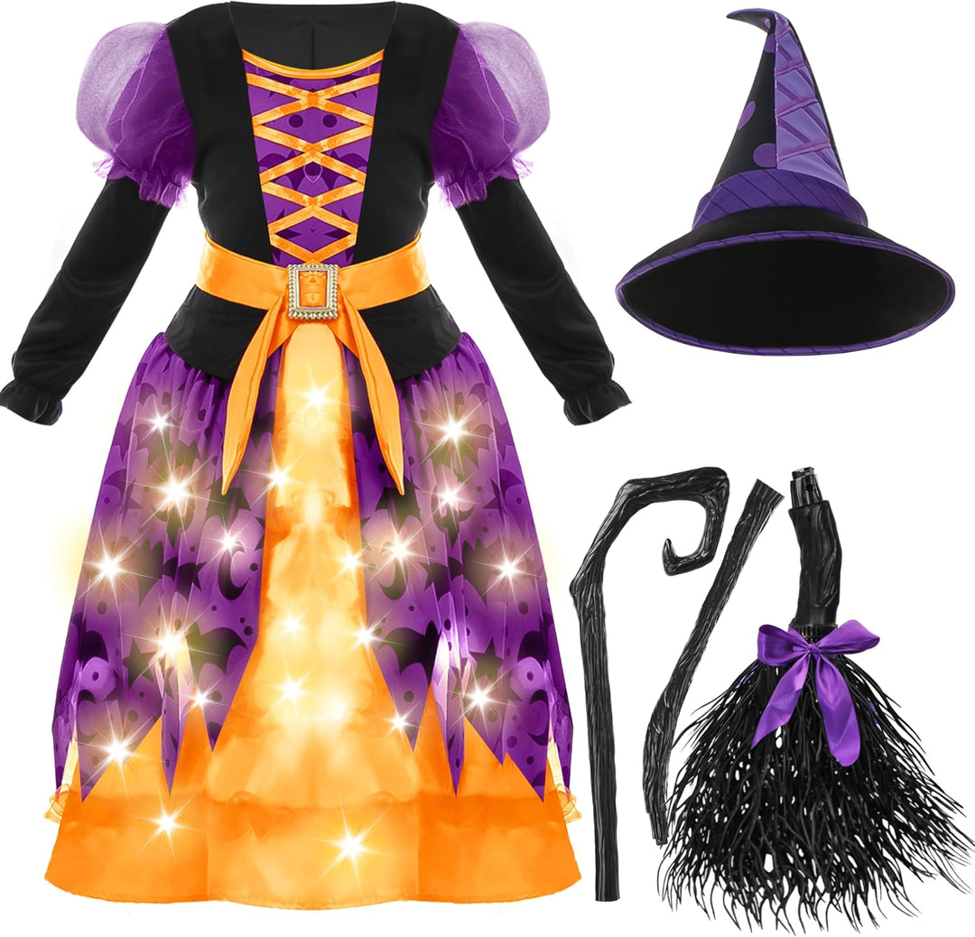 Spooktacular Creations Hexenkostüm für Mädchen, rosa Druck Hexerkostüm, Light-up Hexen Halloween Kos
