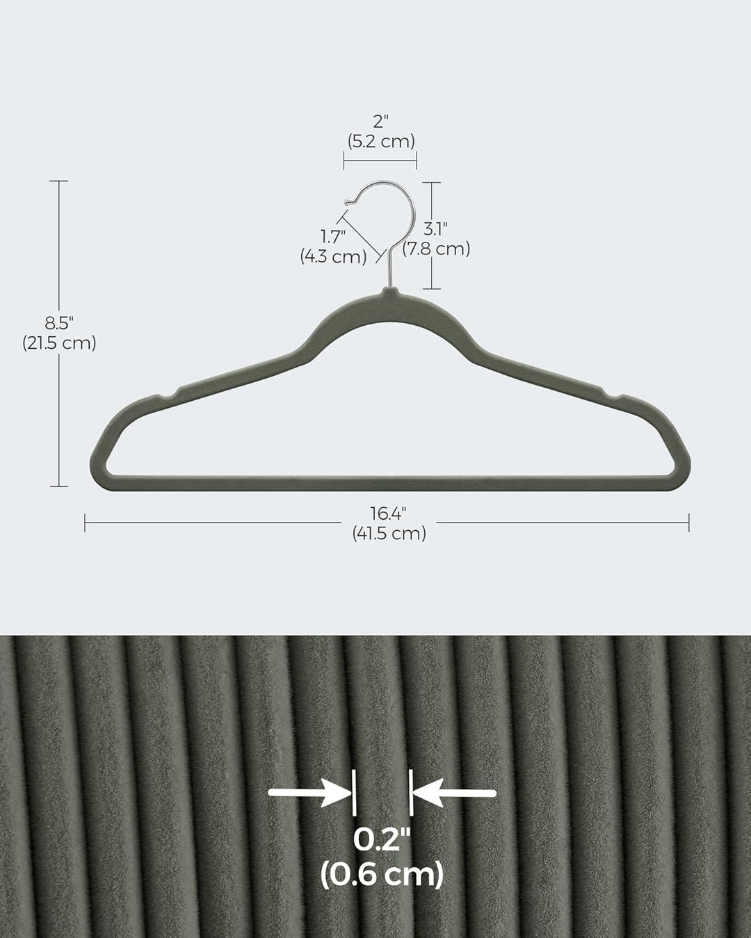 SONGMICS Kleiderbügel Samt, 100er Set, Bügel, Jackenbügel, 41,5 cm breit, Anzugbügel, dünn, gut bela