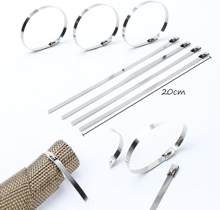 Ilauke Auspuffband Titan Hitzeschutzband 10M x 5CM- Basaltfaser Hitzeisolierband+ 10 Edelstahl-Kabel