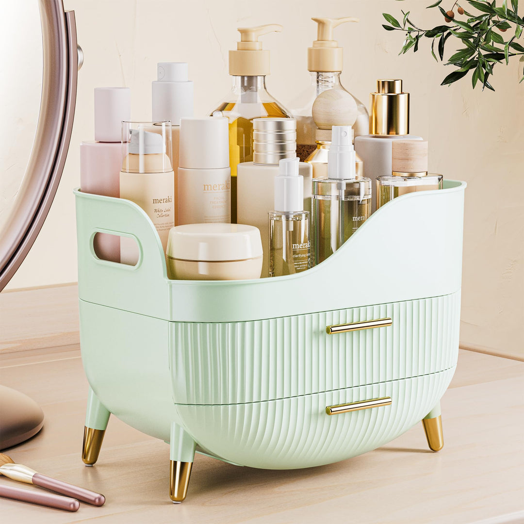 VG VISIONGOOD Make Up Organizer mit 2 Schubladen, Grosse Anti-Rutsch Schminktisch Organizer, Kosmeti