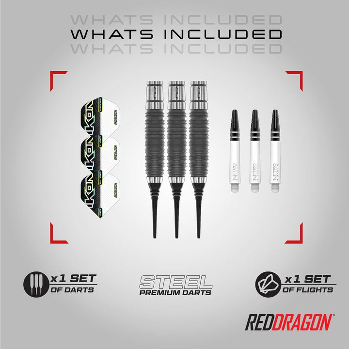 RED DRAGON Ikon Signature Series Professionelles Wolfram Softip Dart Set mit Flights und Schäften 20