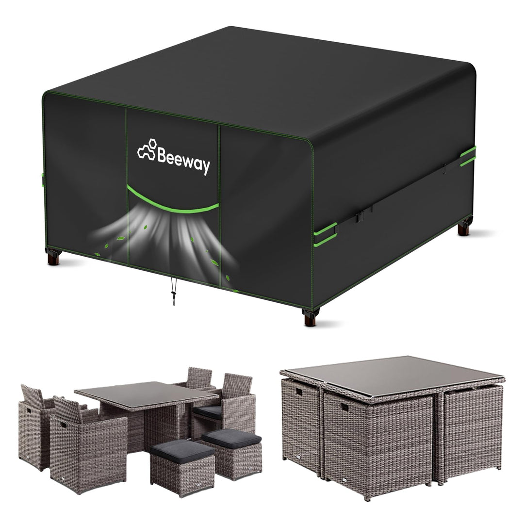 BEEWAY Gartenmöbel Abdeckung Wasserdicht V2.0 125x125x73cm, Schutzhülle Abdeckplane für Gartentische