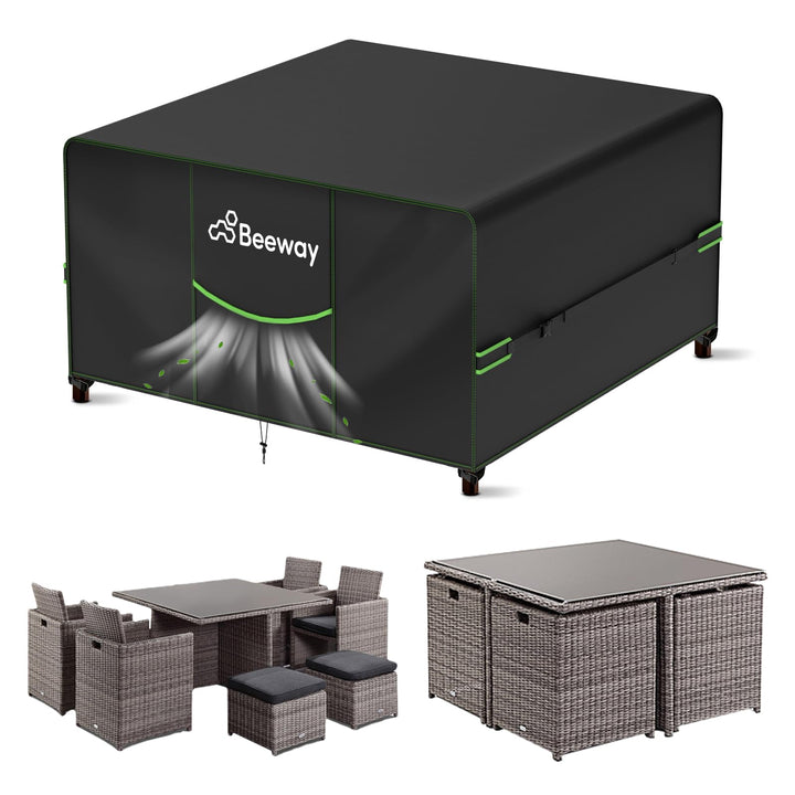 BEEWAY Gartenmöbel Abdeckung Wasserdicht V2.0 125x125x73cm, Schutzhülle Abdeckplane für Gartentische