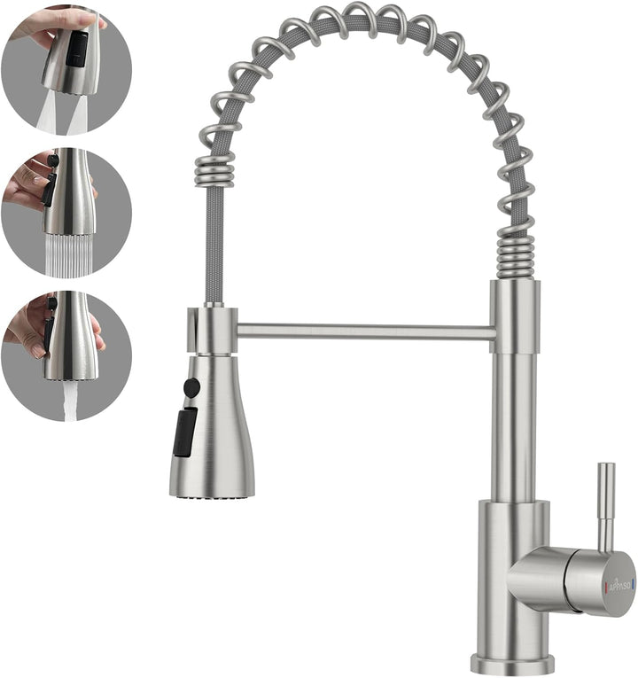 APPASO Wasserhahn Küche, Küchenarmatur mit Brause Hochdruck, Mischbatterie Küche mit 3 Strahlarten,