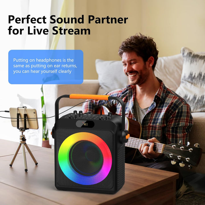JYX Karaoke Machine mit 2 Mikrofones, Tragbaren Bluetooth Lautsprecher mit RGB-Licht, Karaoke Anlage