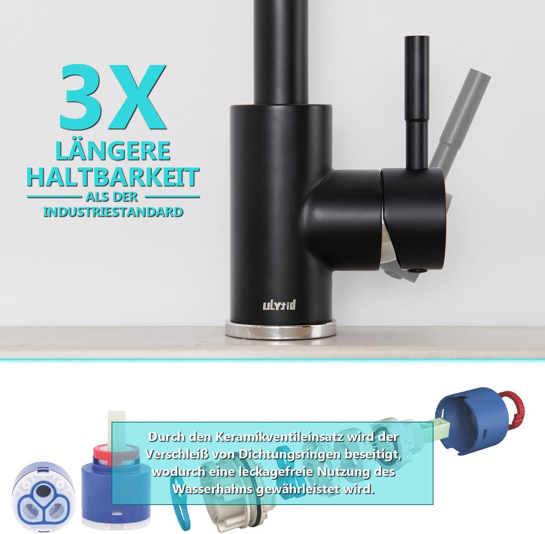 Ulytid Niederdruck Armatur Küche, Edelstahl Wasserhahn Küche, Spültischarmatur Küchenarmatur mit 360