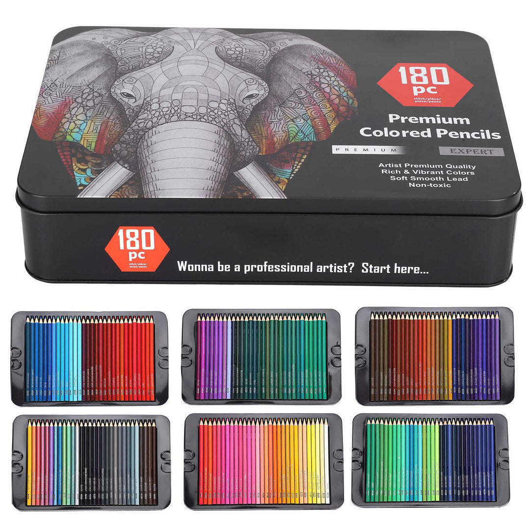 Zerodis 180pcs Holzskizzenstifte Set, farbige Kunststifte Sketch Travel Set Künstler Drawing Kit Prä