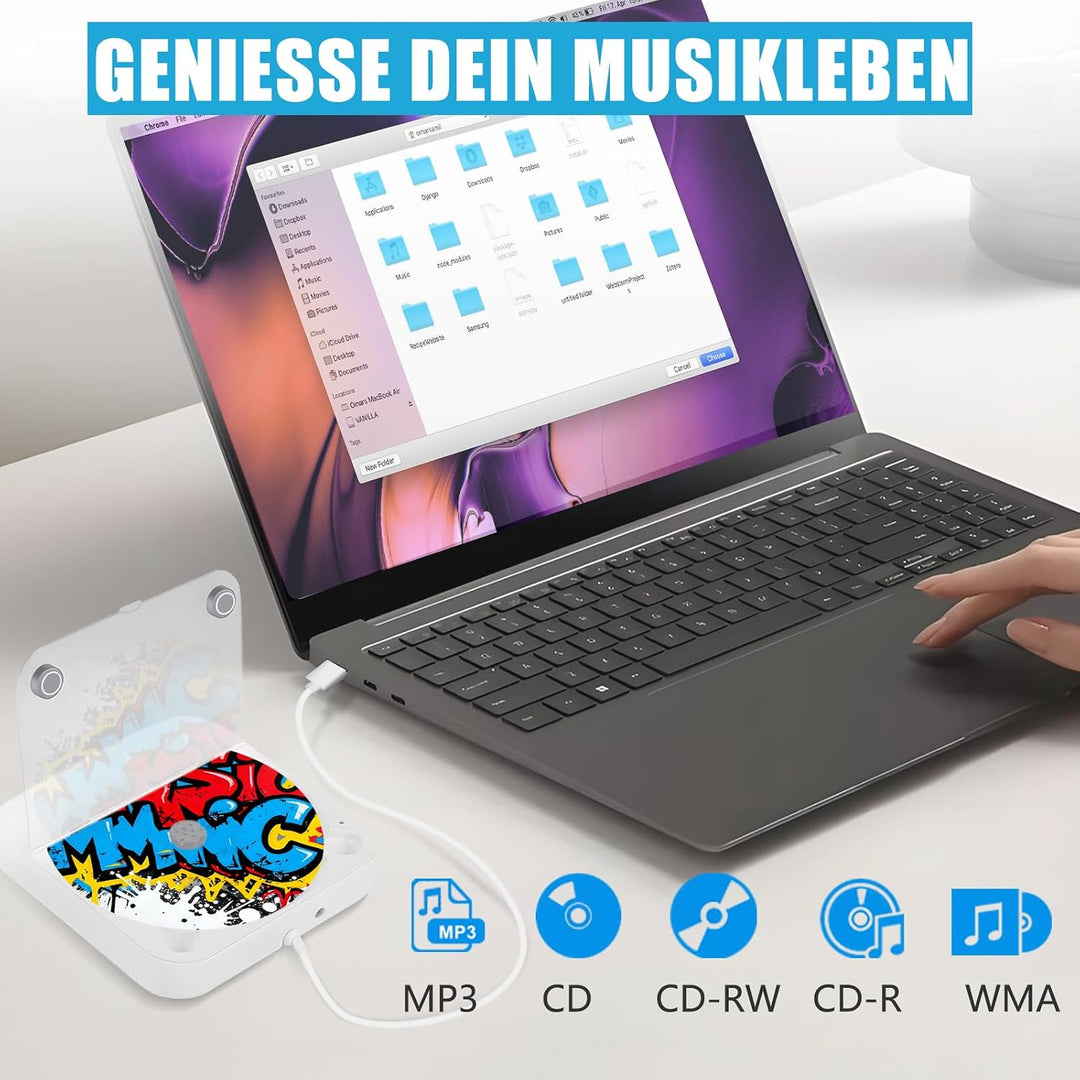 Externer CD Player für Auto mit USB/AUX Anschluss, Plug & Play | Stossfestes Design | Breites Anwend