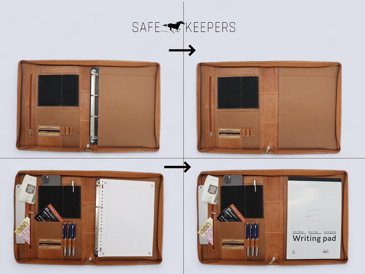 Safekeepers Ledermappe a4, Konferenzmappe A4 Leder,Schreibmappe a4 Reissverschluss,Dokumentenmappe a
