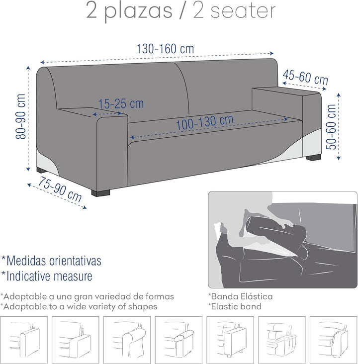 Eysa Aquiles elastisch Sofa überwurf 2 sitzer Farbe 00-Ecru, Polyester-Baumwolle, 37 x 29 x 7 cm