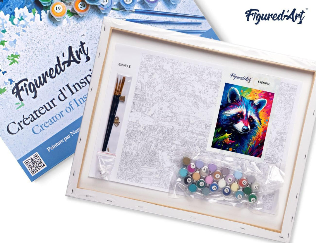Figured'Art Malen Nach Zahlen Erwachsene Mit Rahmen Waschbär Farbenfroh Abstrakt - Paint by Numbers