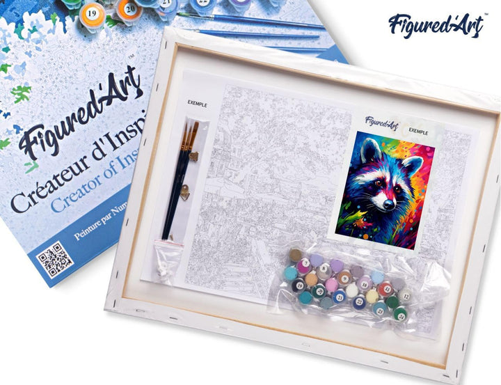 Figured'Art Malen Nach Zahlen Erwachsene Mit Rahmen Waschbär Farbenfroh Abstrakt - Paint by Numbers