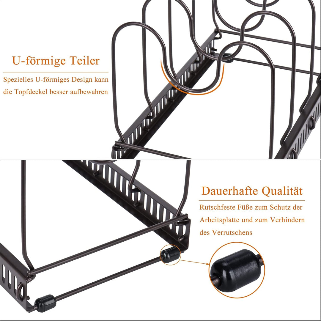 Toplife Verstellbarer Topfhalter, Aufbewahrung, Deckel, Topf mit 10 Fächern, Halterung aus Metall, A