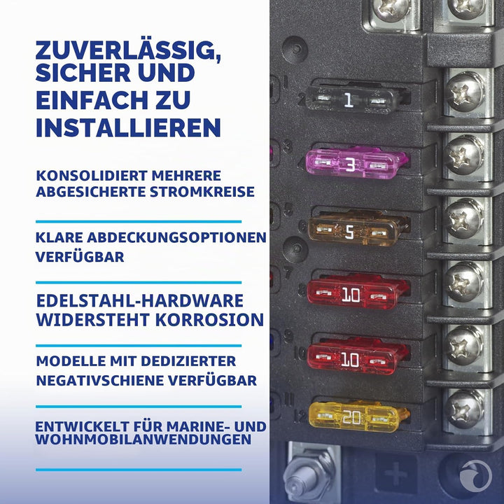 Blue Sea Systems ST Flachsicherungsblock 6 Schaltkreise, mit Abdeckung und Negativ, 6 Schaltkreise,