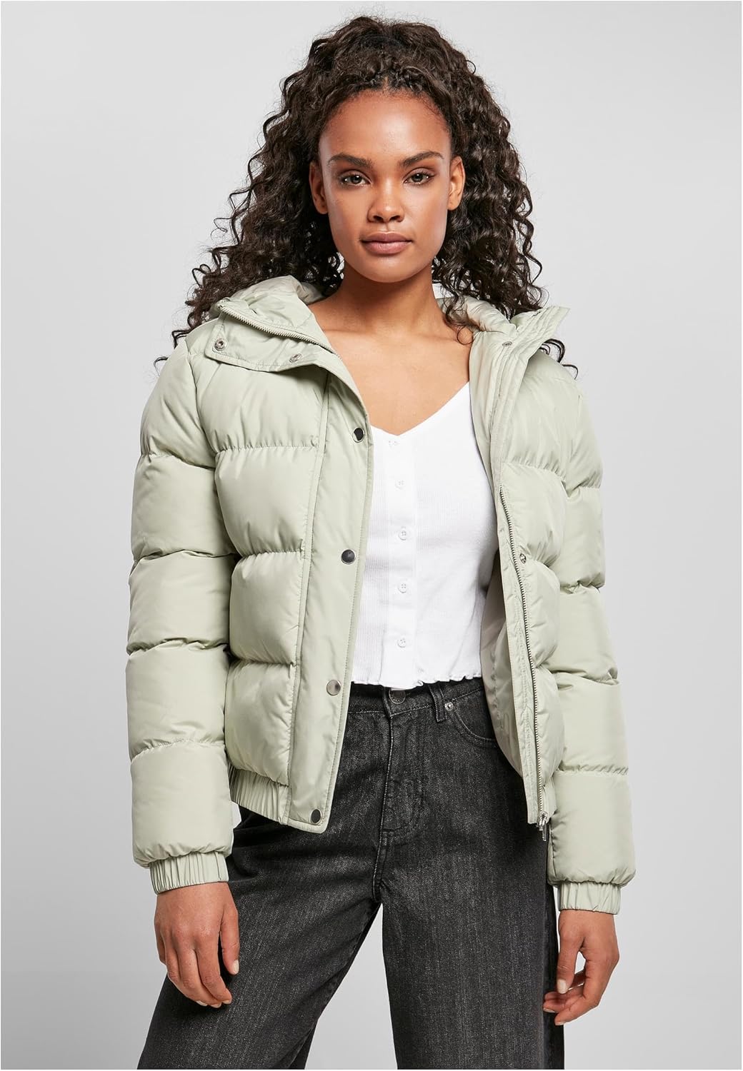 Urban Classics Damen Ladies Hooded Puffer Jacket Jacke XL softsalvia, XL softsalvia