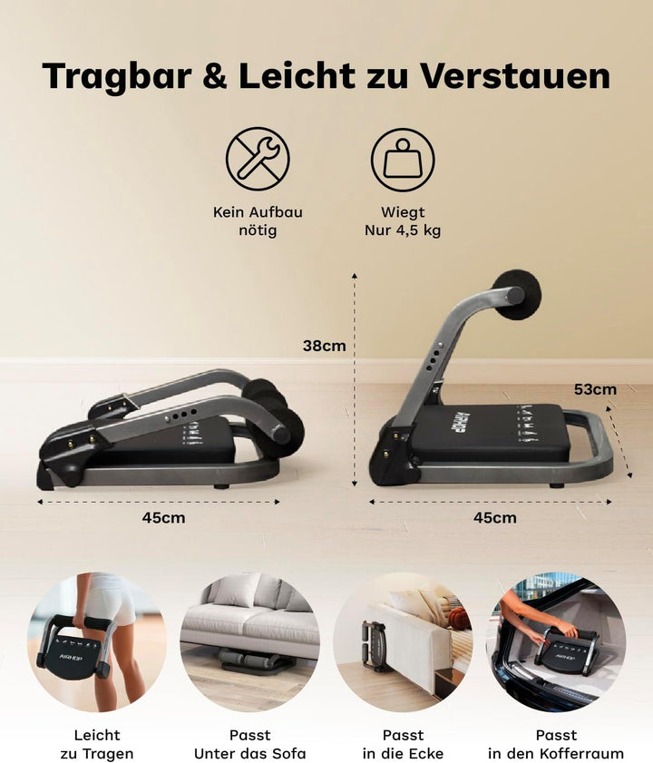 AIRHOP 8-in-1 Smart Core Ab Machine, klappbarer Bauchtrainer & Bauchmuskeltrainer bis 100 kg, Baucht