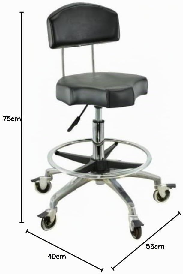 Ergonomischer Rollhocker mit Lehne und Fussring - Premium Rollen mit Bremse - Höhenverstellbarer von