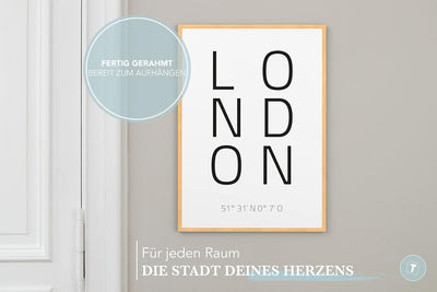 Papierschmiede® Geo Poster Koordinaten London, A3 Gerahmt im Natur-Holzrahmen, Stadt Bild als Wandde