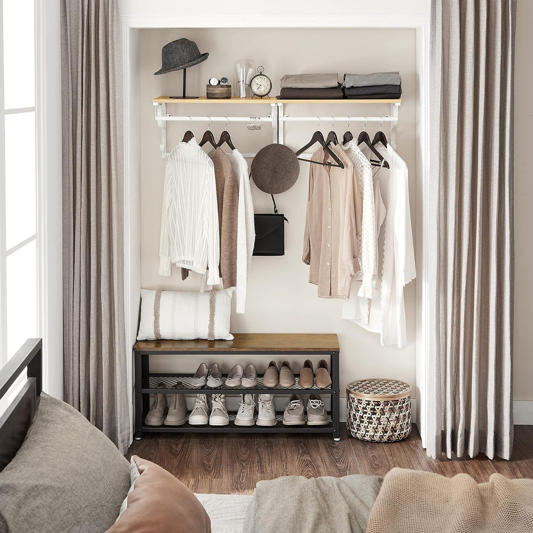 VASAGLE Wandgarderobe, Wandregal mit 5 Haken und Ablage, im Industrie-Design, Hakenleiste mit Hänges