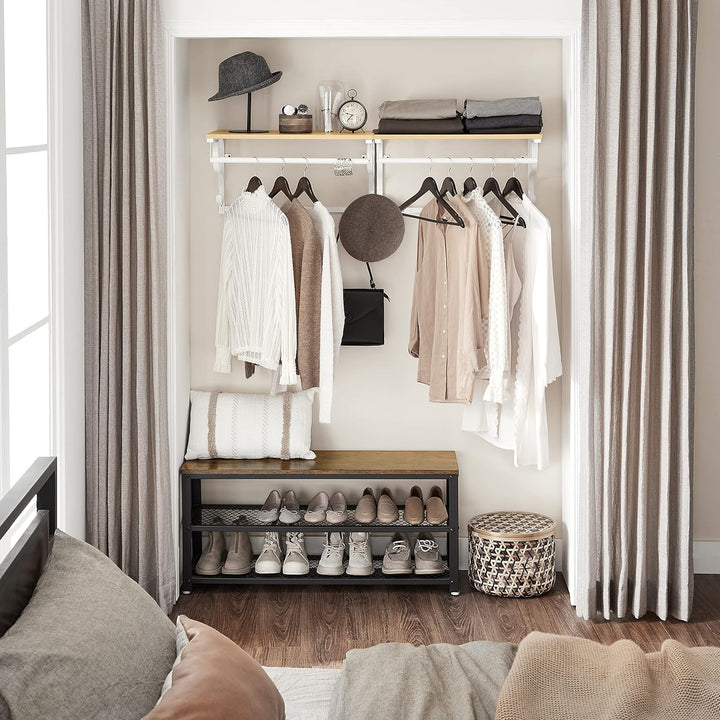 VASAGLE Wandgarderobe, Wandregal mit 5 Haken und Ablage, im Industrie-Design, Hakenleiste mit Hänges