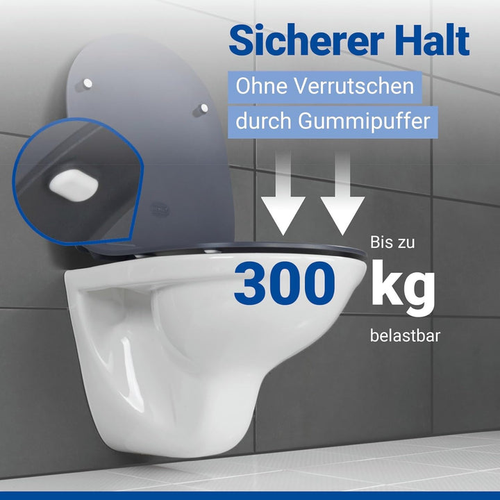WENKO WC-Sitz Mod. Sedilo matt Grau, Flacher Toilettensitz mit Absenkautomatik, hygienischer WC-Deck
