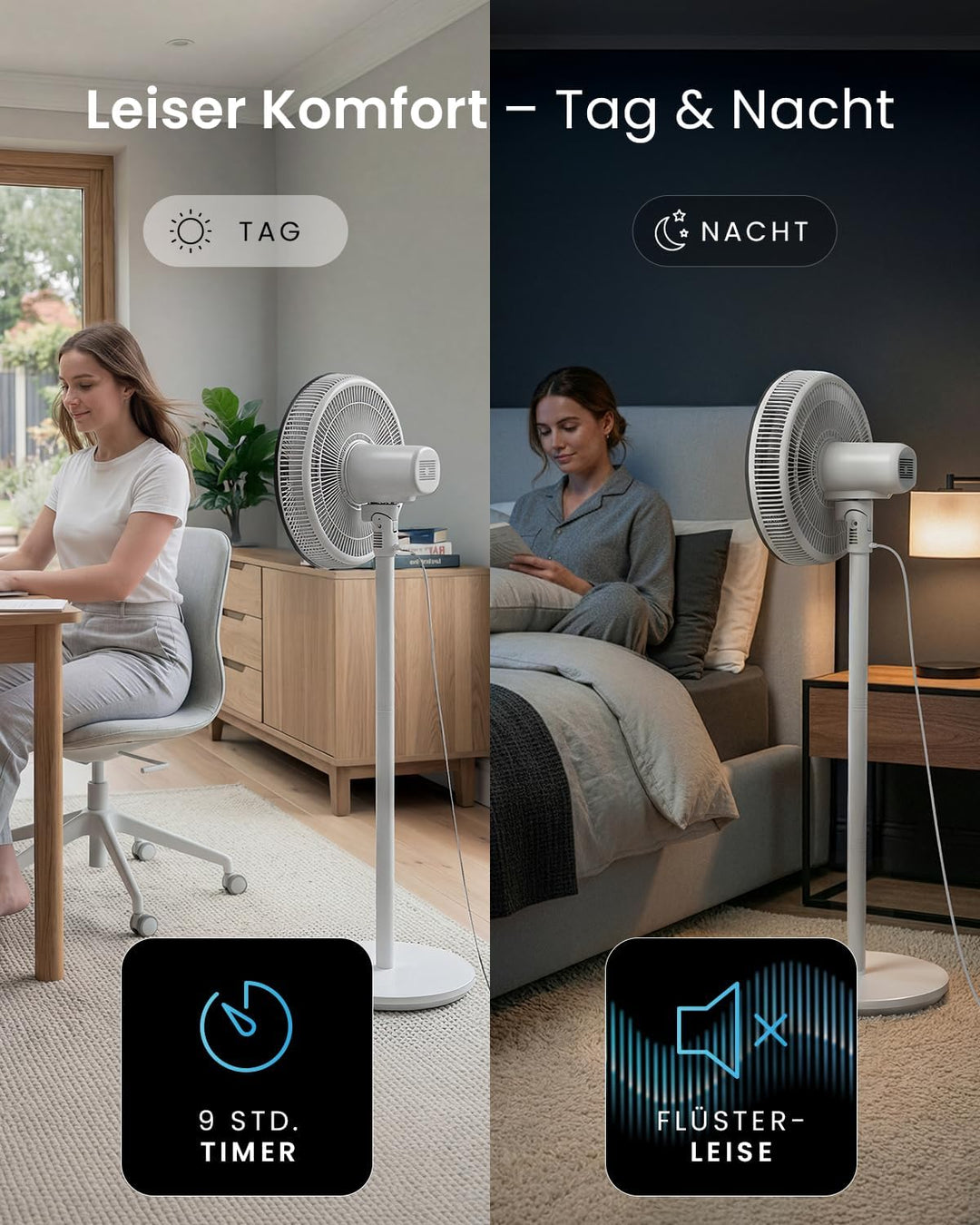 Pro Breeze AirFlo Slim Standventilator – 3-in-1: 70 | 100 | 130 cm | 9 Stufen bis 5,0 m/s | Leise 3