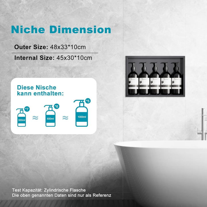 Wandnische Dusche 45 x 30 x 10 cm Edelstahl Nano Graphite, Duschnische Einzelregal Lagerung, Keine F