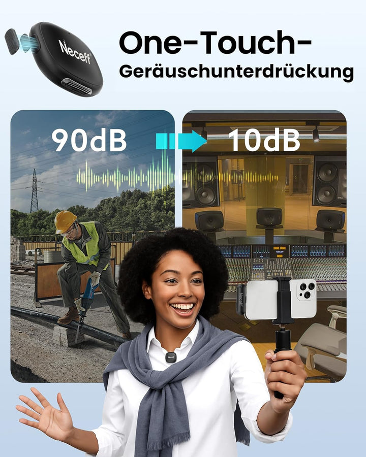 Mini Kabelloses Mikrofon, Wireless Lavalier Mic mit 48kHz/24Bit Hi-Fi Audio, 32H Dauer, 200m Reichwe