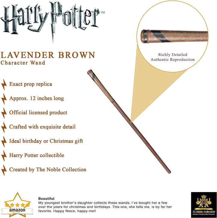 The Noble Collection - Lavender Brown Character Wand - 15in (38cm) Wizarding World Wand with Name Ta