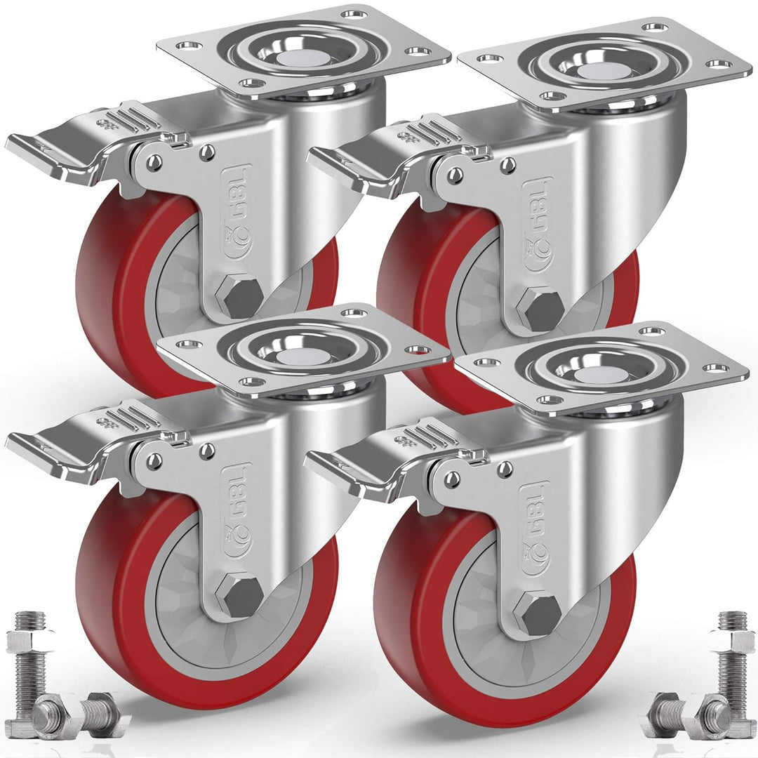 GBL Möbelrollen Schwerlast mit 4 Bremsen + Schrauben - 100mm 600KG - 4 Lenkrollen mit Möbel Bremse -