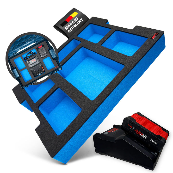 APTEX Schaumeinlage passend für Bosch Ladegerät 18V-160 + 4x Akkus Expert 4Ah für Bosch L-Boxx 136