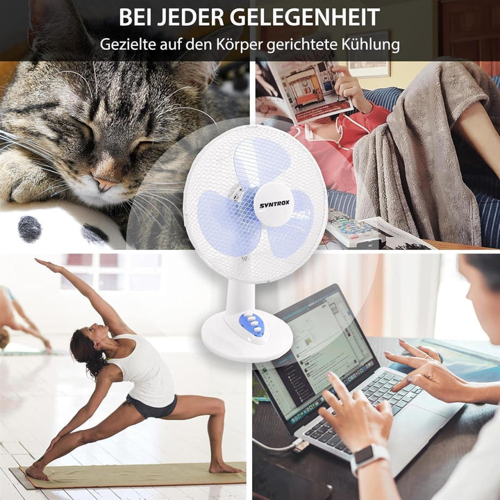 Syntrox Germany Oszillierender Tischventilator Glurixa | Büroventilator | Tischlüfter, einfache Hand