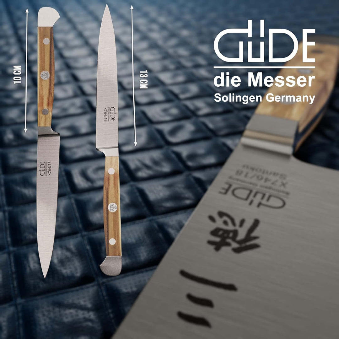 GÜDE Solingen - Spickmesser geschmiedet, 13 cm, Olivenholz, ALPHA OLIVE, Office Messer, Doppelkropf,