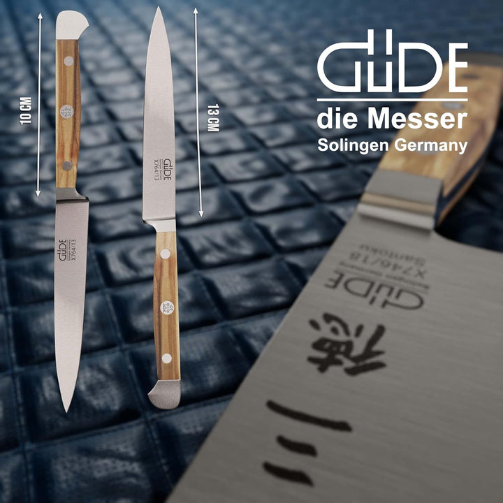 GÜDE Solingen - Spickmesser geschmiedet, 13 cm, Olivenholz, ALPHA OLIVE, Office Messer, Doppelkropf,