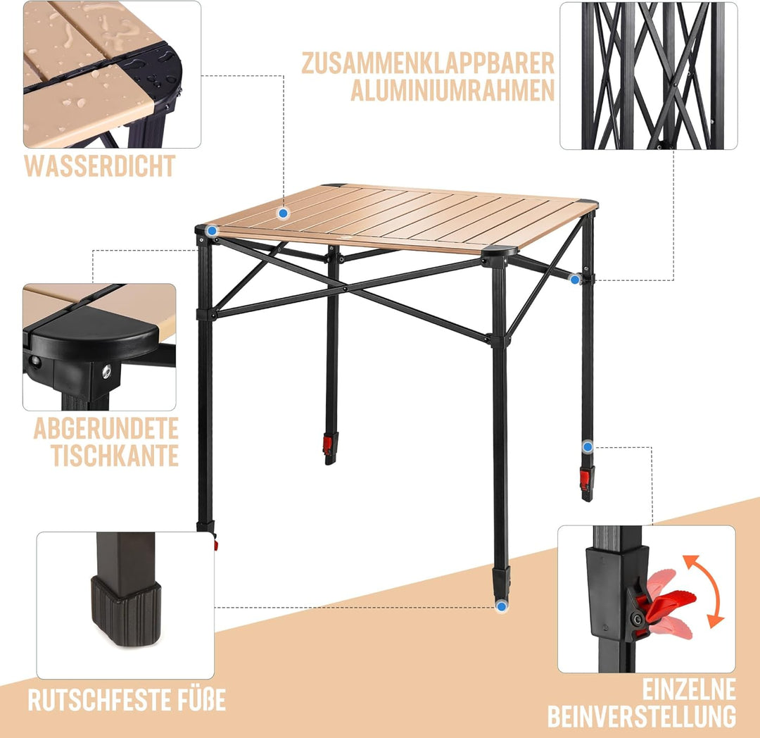 VILLEY Aluminium Klapptisch mit Tragetasche, Klappbarer Campingtisch aus Alu, Faltbarer Balkontisch,
