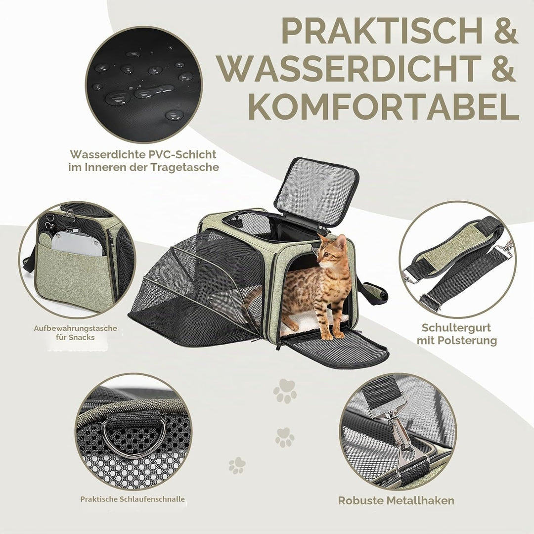 Petsfit Katzentragetasche, von Fluggesellschaften zugelassen, erweiterbare Haustier-Tragetasche, zwe