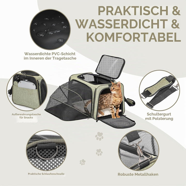 Petsfit Katzentragetasche, von Fluggesellschaften zugelassen, erweiterbare Haustier-Tragetasche, zwe