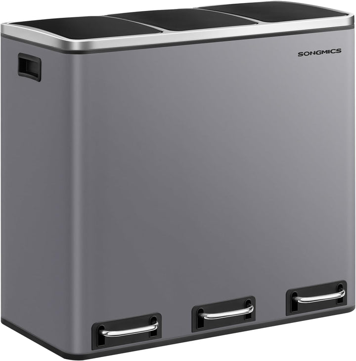 SONGMICS Mülleimer Küche, 3 x 18 L, Mülltrennsystem 3 Fächer, inklusive 15 Müllbeutel, Abfalleimer,
