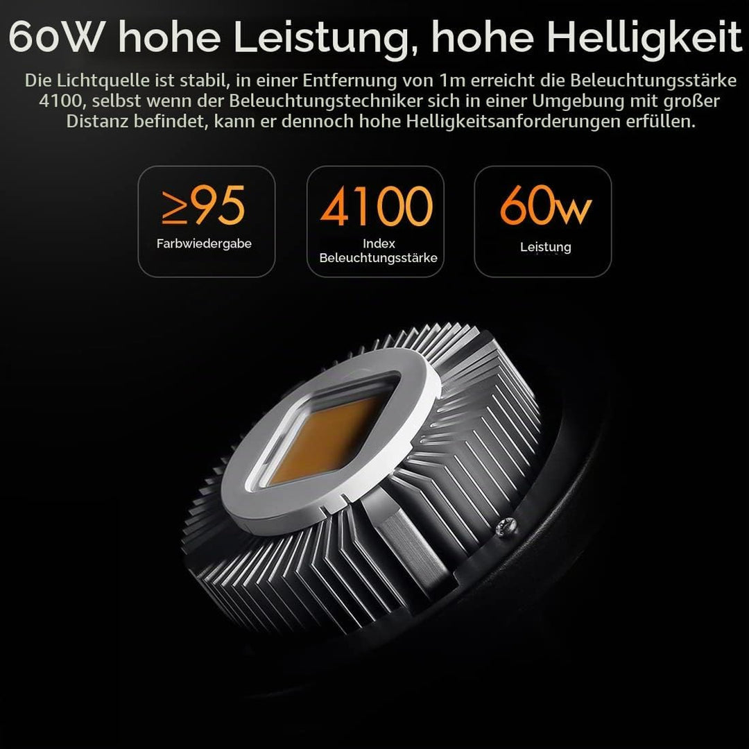 Godox SL60W Bowens Mount 5600K Weiss Licht, Hohe Helligkeit, CRI95+, R9＞80, für Videoaufnahme, Hochz