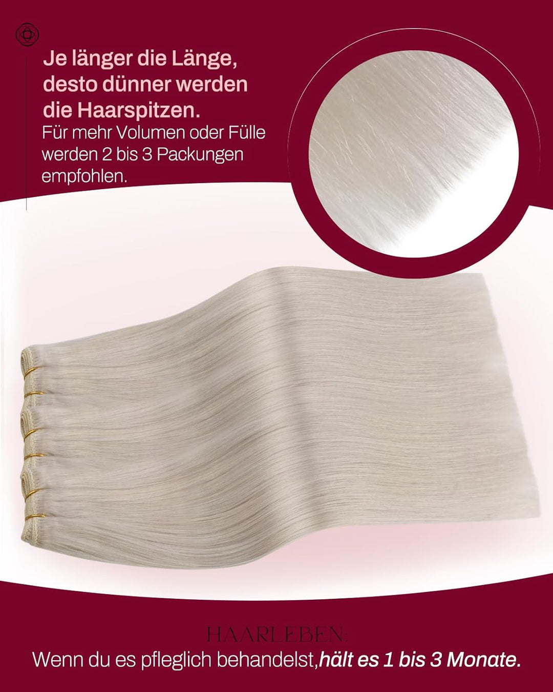 Moresoo Echthaar Tressen zum Einnähen Blond Haartressen Echthaar 50cm Haarverlängerung Tressen Echth
