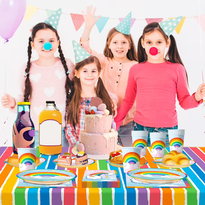 Rainbow Partygeschirr,141pcs Partygeschirr Regenbogen Set, Regenbogen Pappteller & Regenbogen Tischd