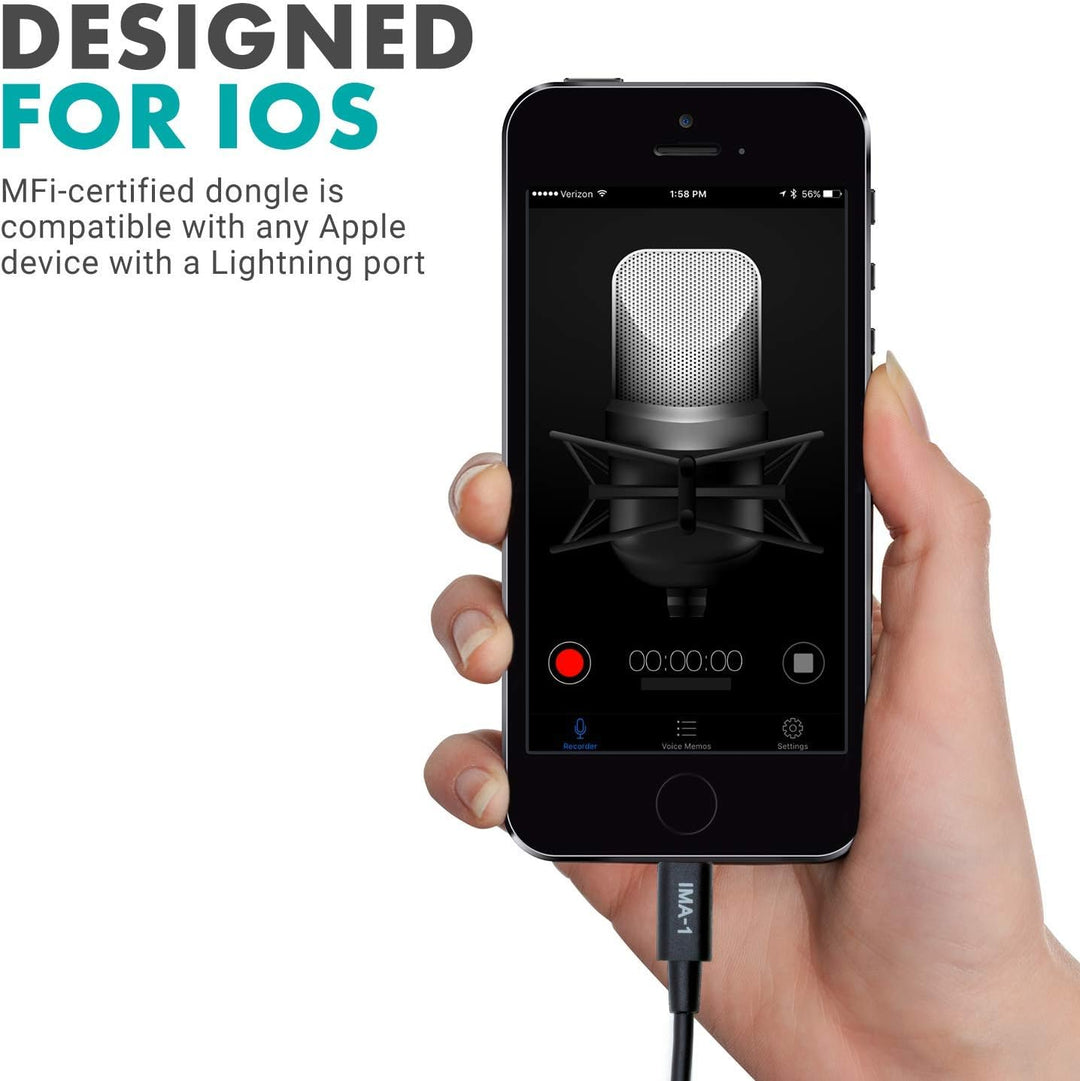 Movo IMA-1 3,5-mm-TRRS-Mikrofonadapterkabel auf Lightning-Anschluss-Dongle, kompatibel mit Apple iPh