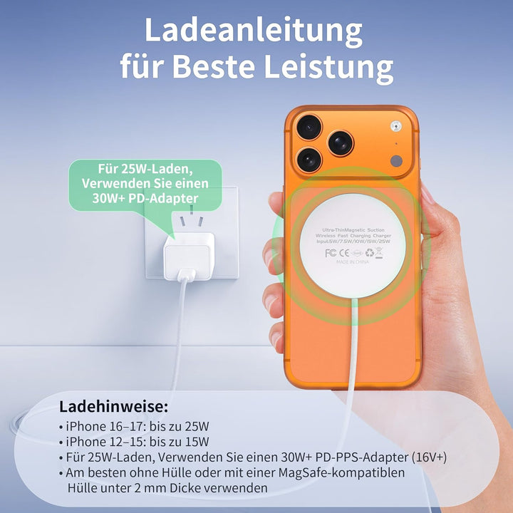 25W magnetisches Wireless-Ladegerät für MagSafe, für iPhone 17/16/15/14/13/12/AirPods mit Schnelllad