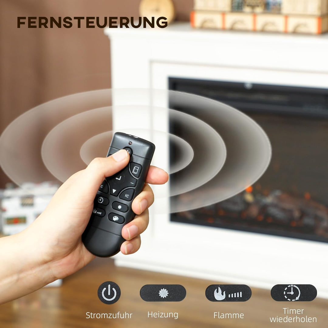 HOMCOM Elektrokamin mit Heizung, Elektrischer Kamin mit 12 Farbigen Flammeneffekten, 5 Helligkeitsst