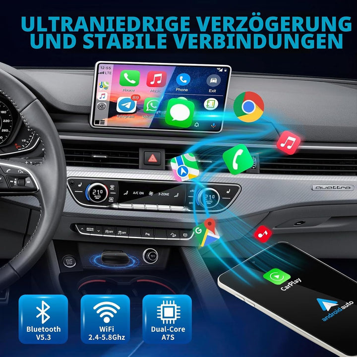 2 IN 1 Wireless Android Auto &amp; Carplay Wireless Adapter, Convert Wired to Wireles s Carplay Dongle,