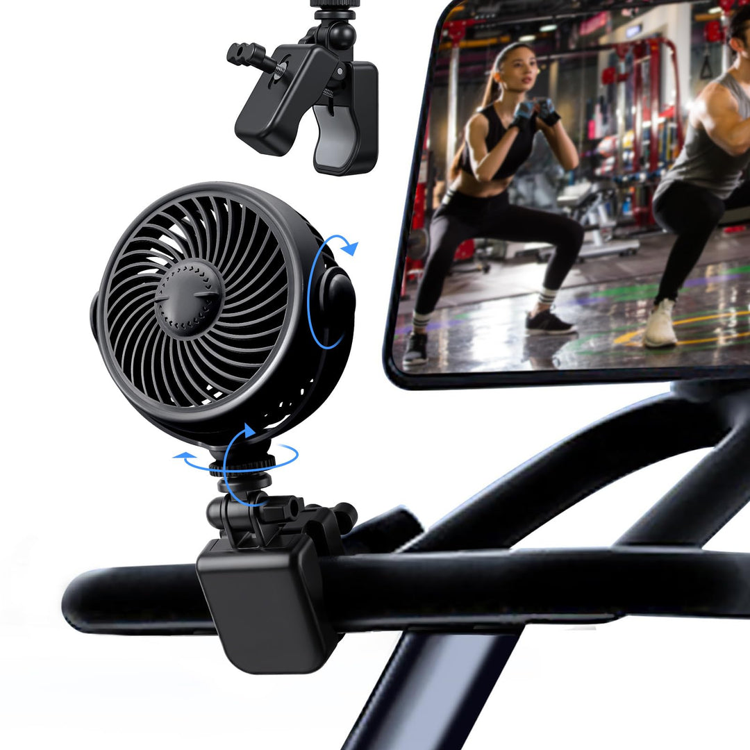 Wiederaufladbarer Peloton-Bike-Ventilator mit Baumwollpolstern für Dufttropfen, tragbarer Clip-Venti