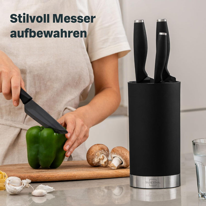 SILBERTHAL Universal Messerblock ohne Messer - herausnehmbarer Borsteneinsatz - Rund - Schwarz - Rec