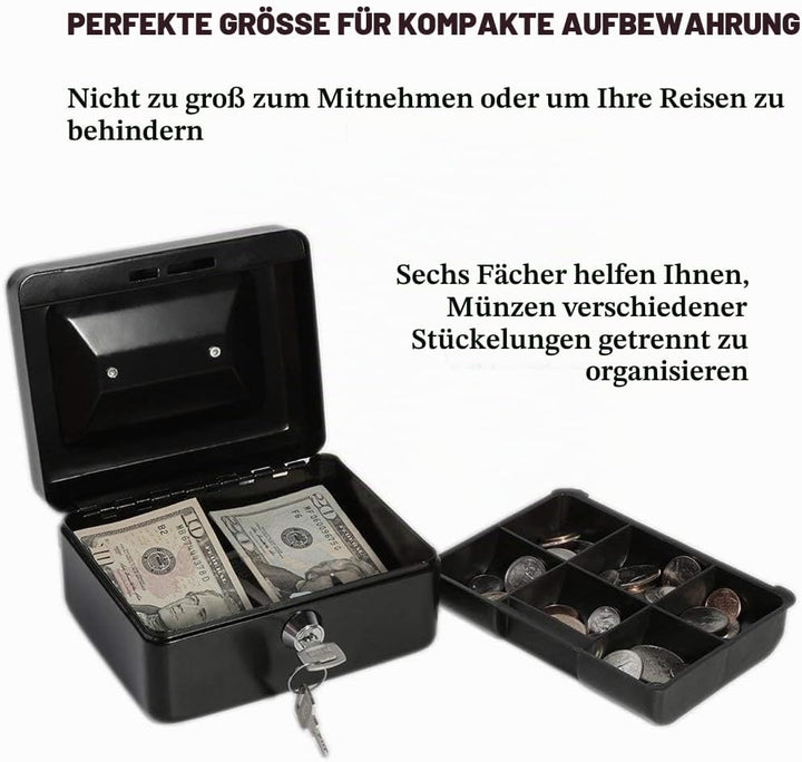 Grosse Geldkassette mit Tastensperre, tragbare Spardose aus Metall mit Doppelschicht und 2 Schlüssel