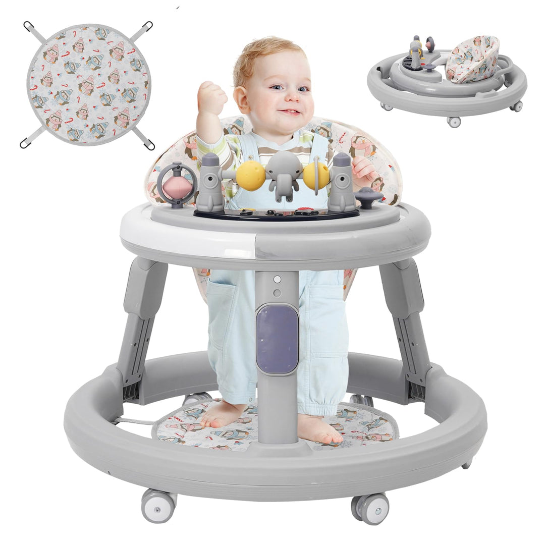 3in1 Baby Lauflernwagen(mit Spiel-Aktivitätscenter,Esstablett und Fussmatten),Höhenverstellung,Anti-